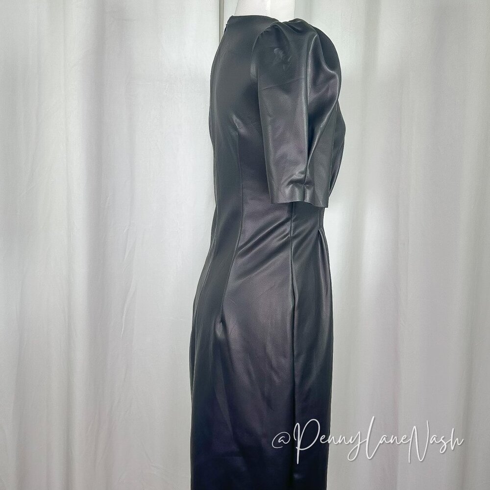 Express Puff Sleeve Vegan Leather Sheat Dress Black - Picture 7 of 11